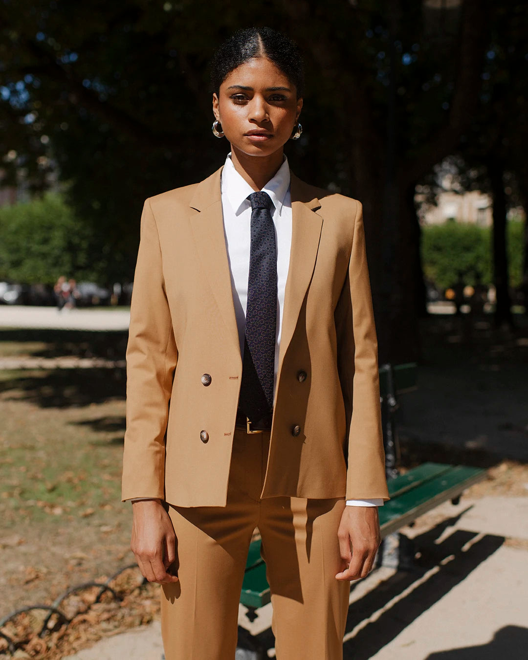 look-women's-camel-waist-crossover-jacket-straight-pants-office-